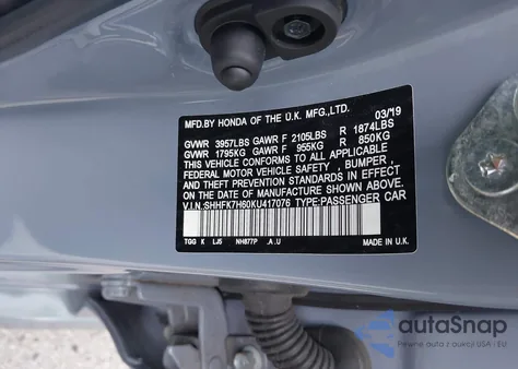 2019 Honda Civic Ex from USA, damaged, VIN SHHFK7H60KU417076